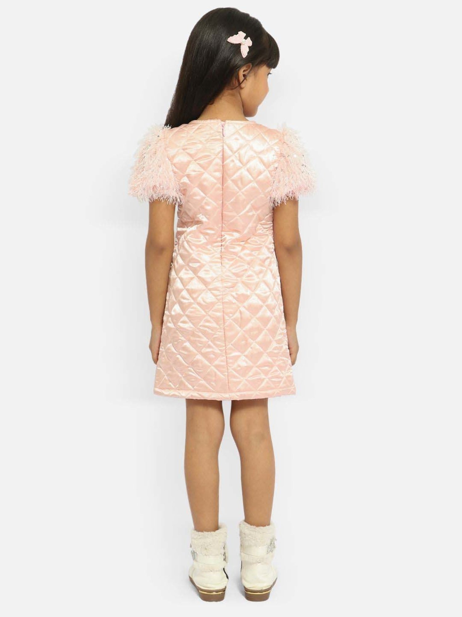 Nauti Nati Kids Peach Self Pattern Dress