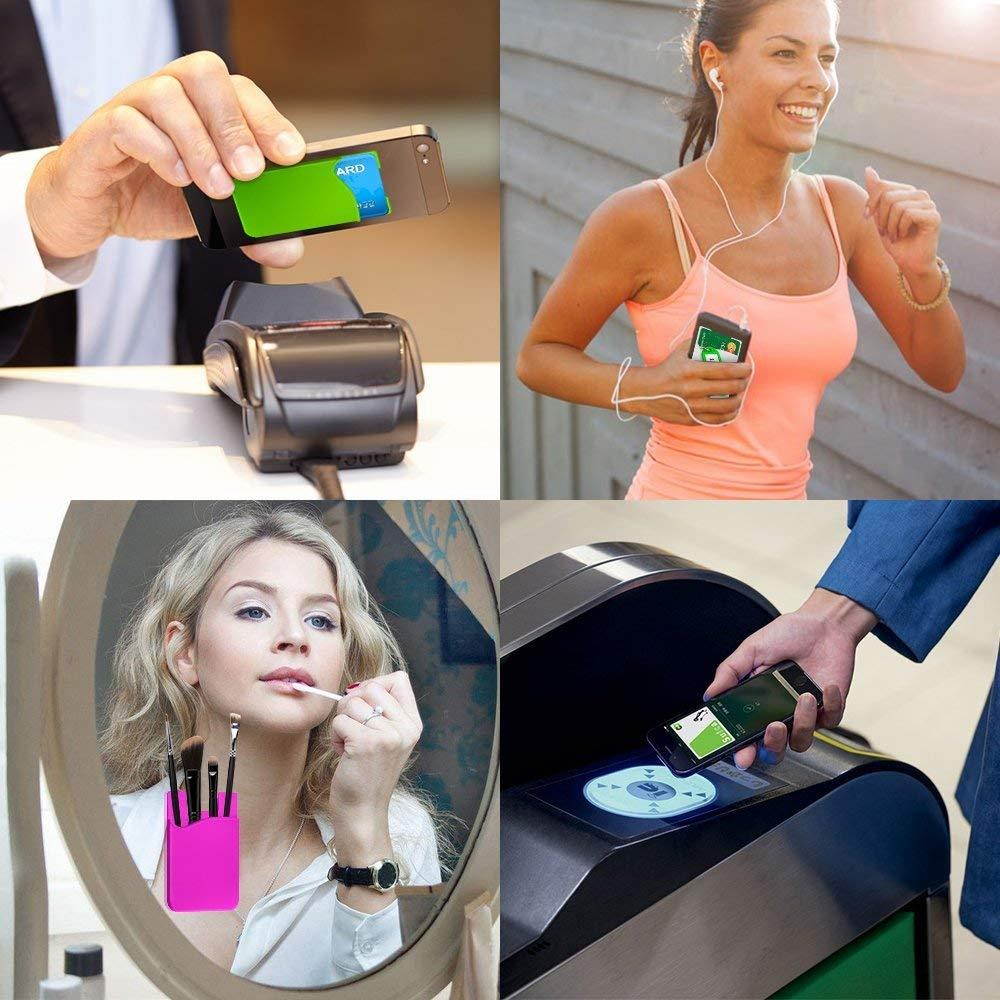 Cellphone Card Holder Back Wallet, JINYEXUAN 8 pcs Colorful Silicone Adhesive Stick-on Credit Card ID Card Keeper with 2 Hang Ropes