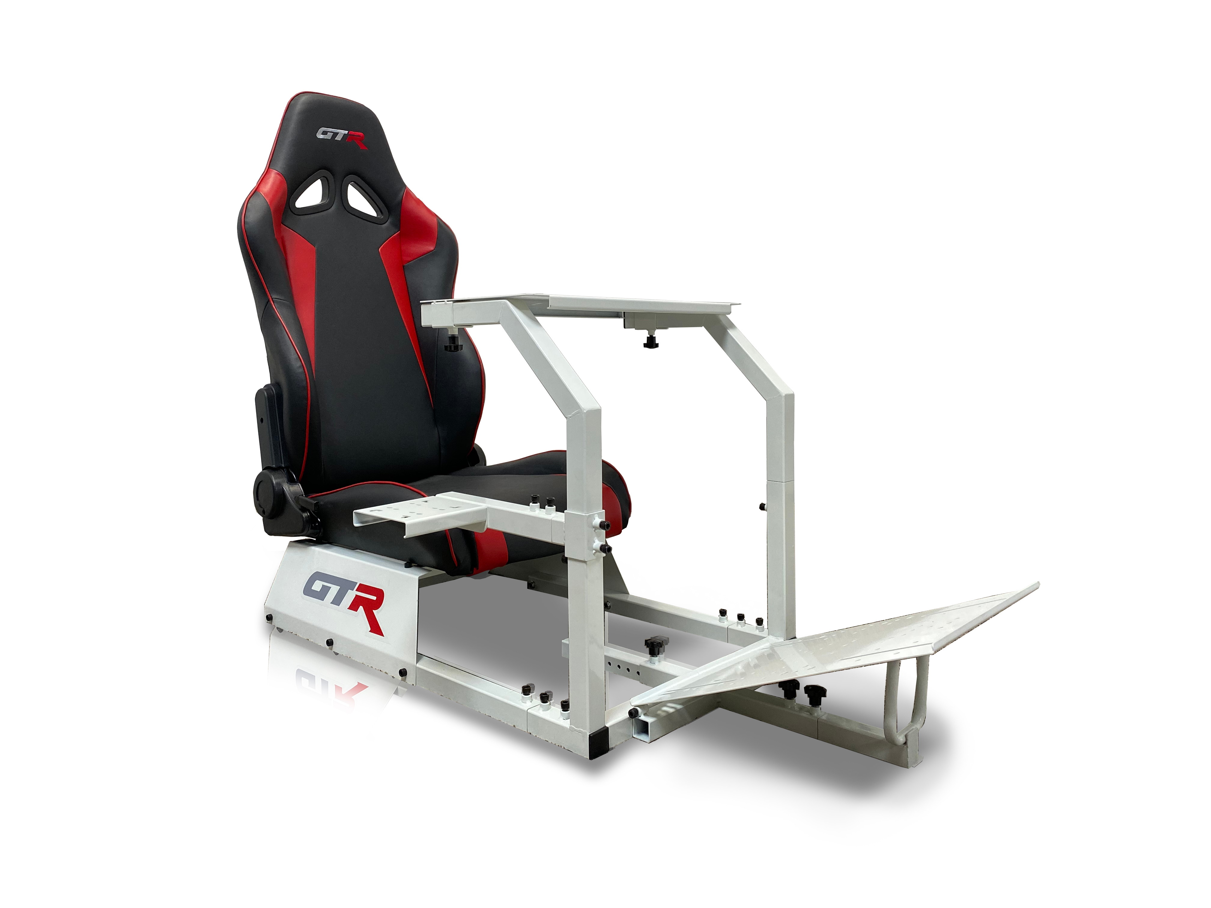 GTR Simulator GTA-WHT-S105LBK GTA Model Racing Simulator White Frame with Black Real Racing Seat, Driving Simulator Cockpit Gaming Chair with Gear Shifter Mount