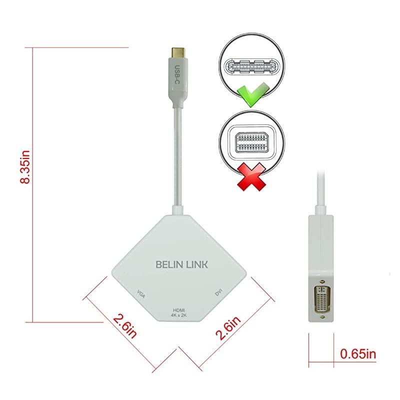 to HDMI Adapter Thunderbolt 3 with GoldPlated Connector 3 in 1 Type C Multiport Adapter for HDMI DVI VGA Compatible for Macbook ProDell XPS 13Chromebook PixelYoga 910Miix 510