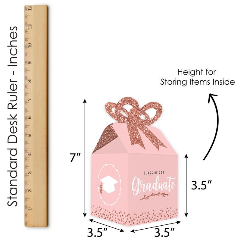 Big Dot of Happiness Rose Gold Grad - Square Favor Gift Boxes - 2021 Graduation Party Bow Boxes - Set of 12