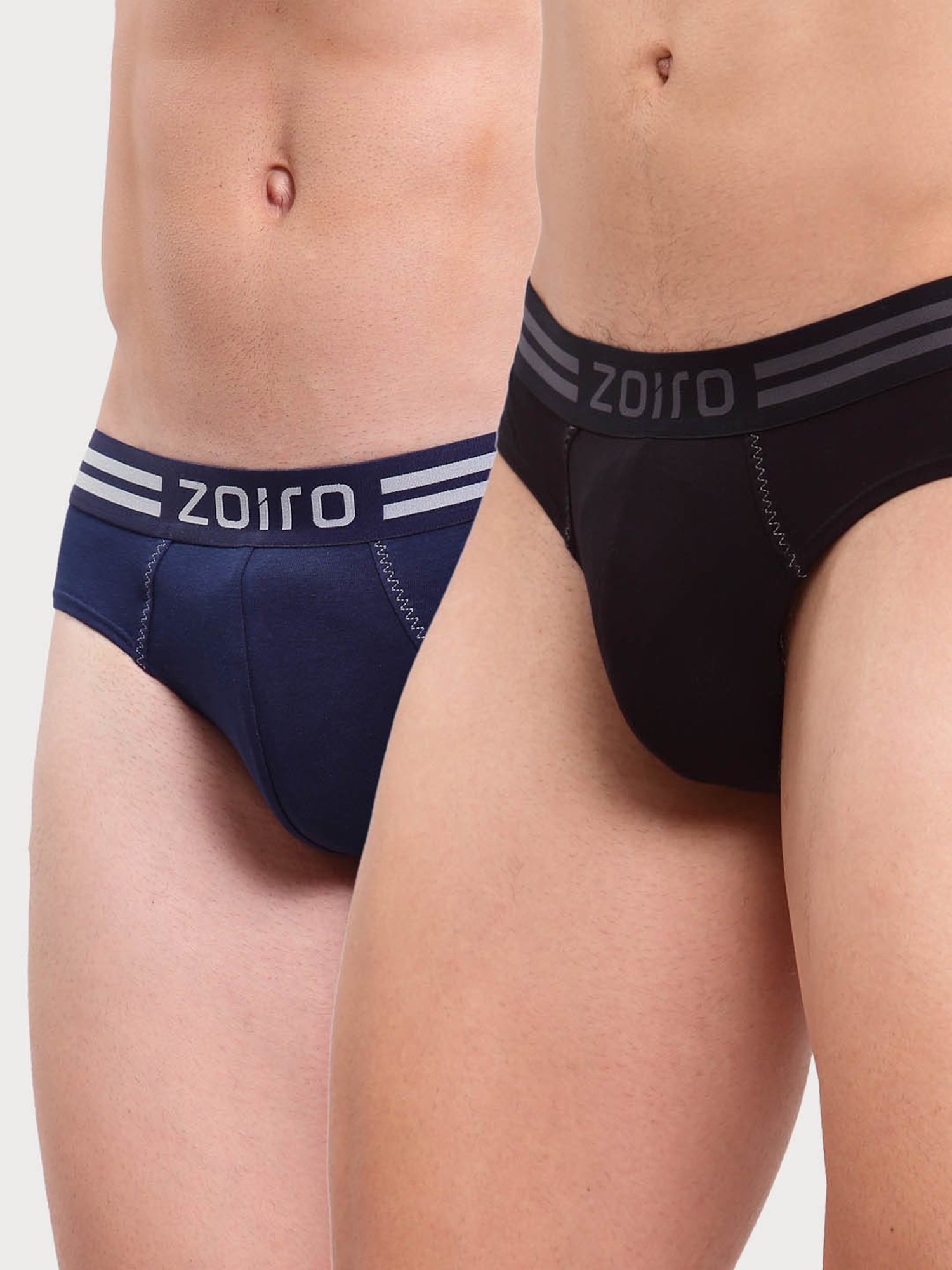 Zoiro Black & Dark Denim Cotton Regular Fit Briefs - Pack Of 2