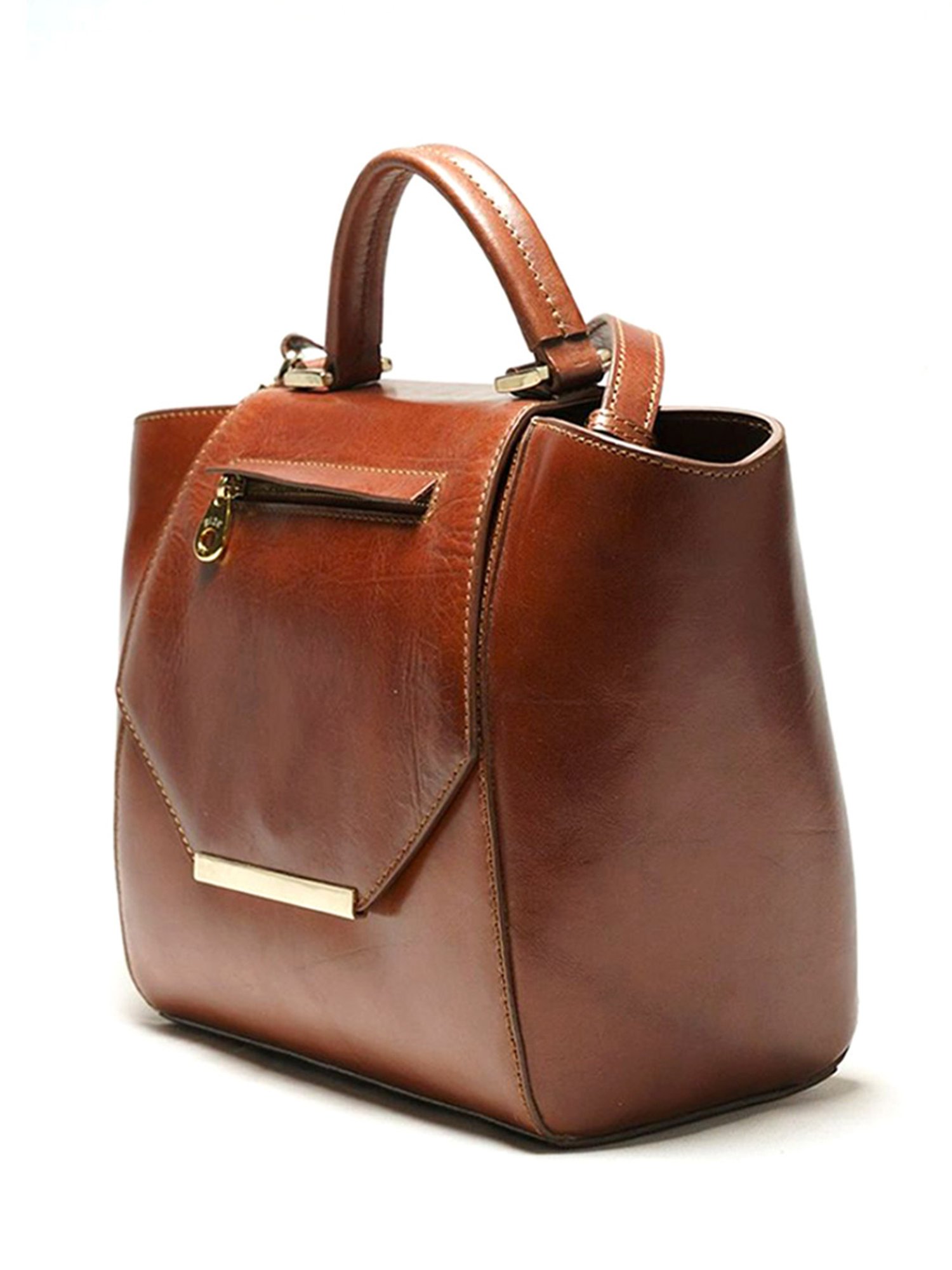 RI2K London Brown Leather Medium Satchel Handbag