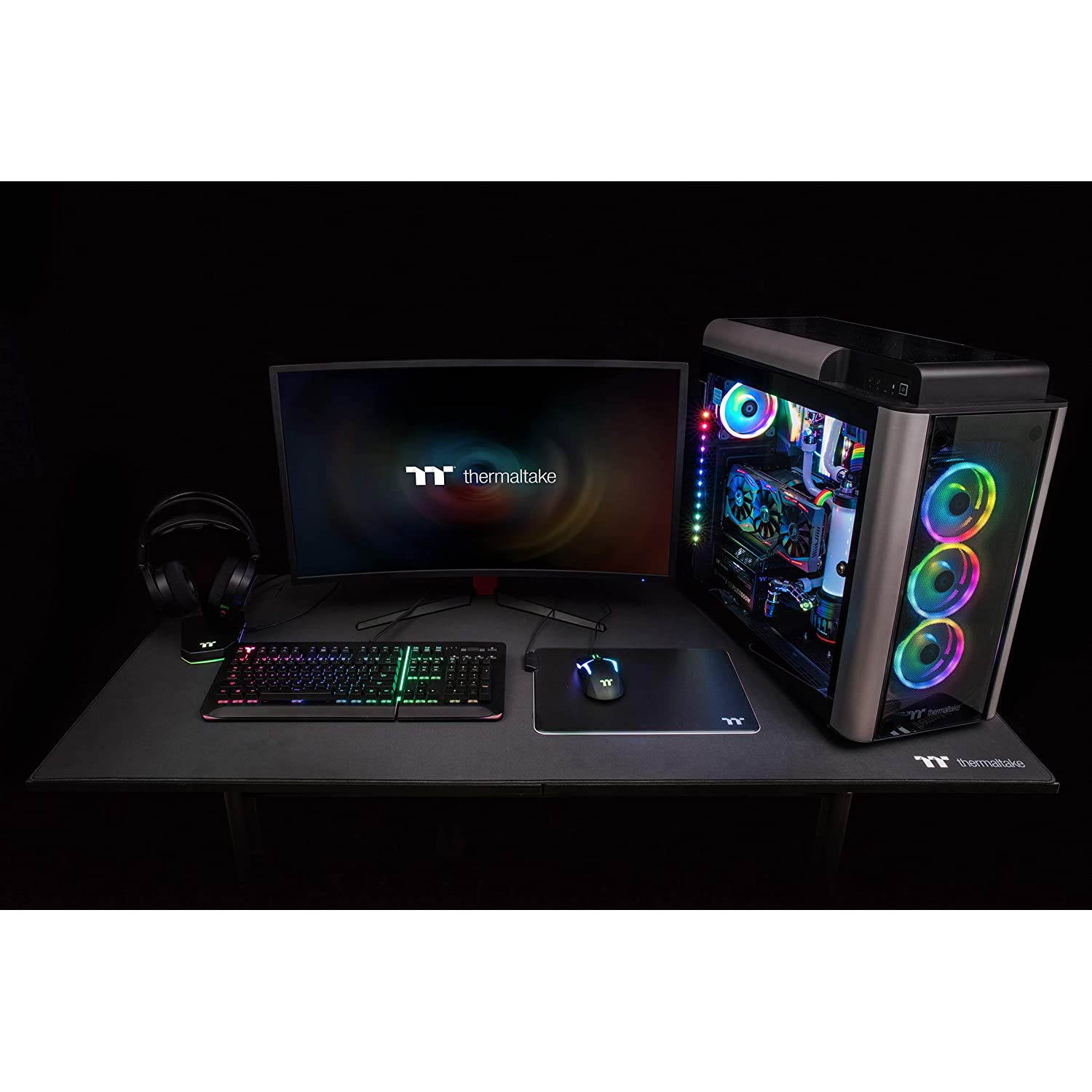 Thermaltake Tt Gaming Level 20 Gt Battlestation Computer Gaming Desk, Adjustable Heights, Scratch Resistant Surface, Full-Sized Desk Mat, GD-LBS-BRHANX-01