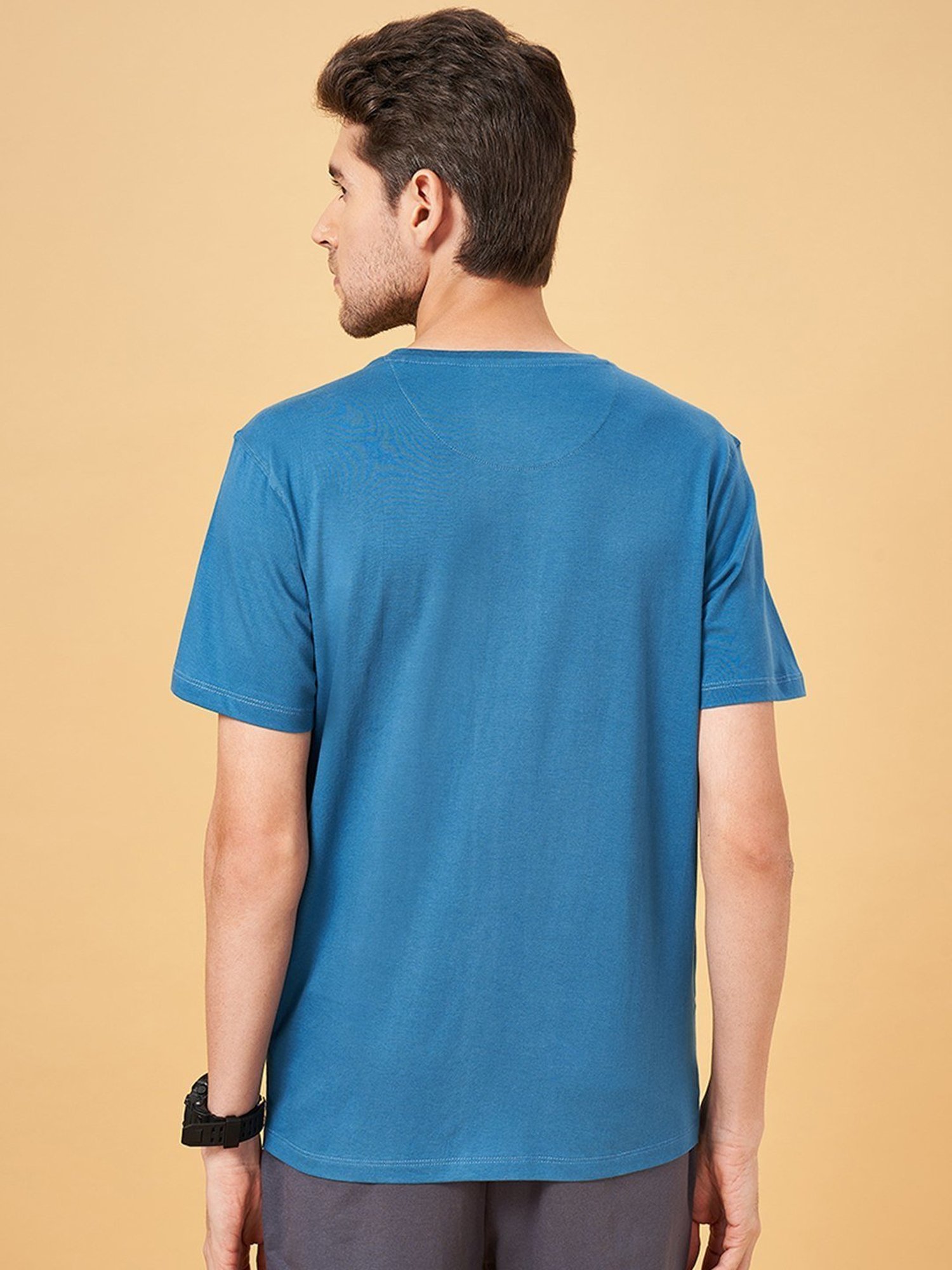 Ajile by Pantaloons Coronet Blue Cotton Slim Fit Printed T-Shirt