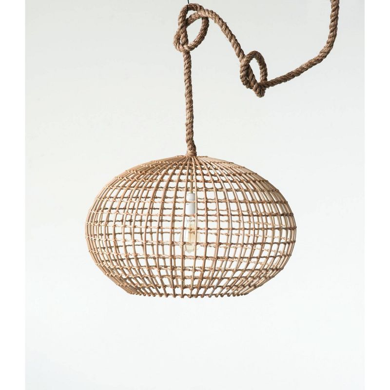 Round Wicker Pendant Ceiling Light with Thick Rope Cord Brown - 3R Studios