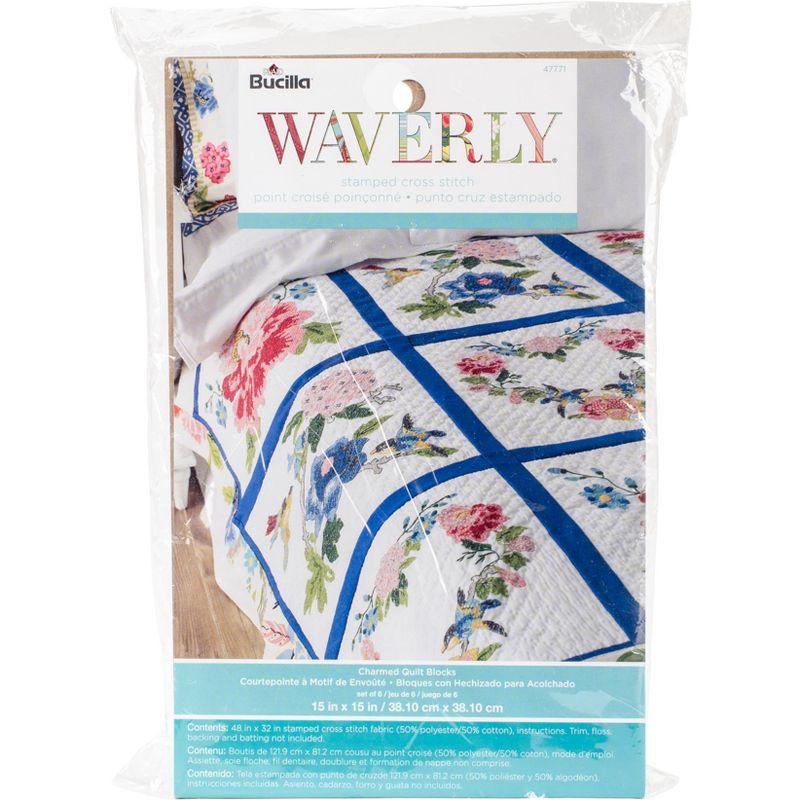 Bucilla Stamped Embroidery Quilt Blocks 15"X15" 6/Pkg-Waverly-Charmed
