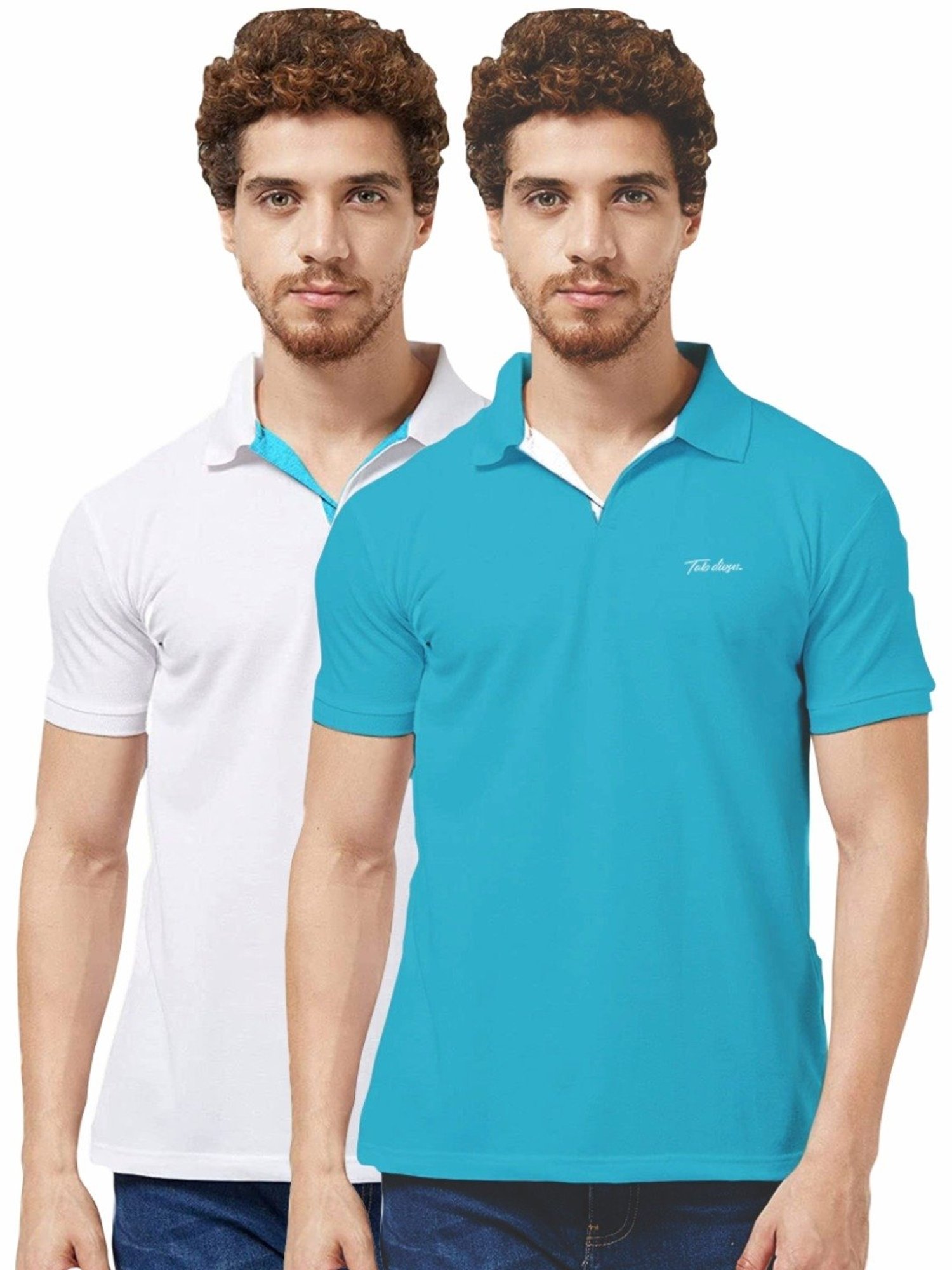 Tab91 Blue & White Regular Fit Printed Polo T-Shirts