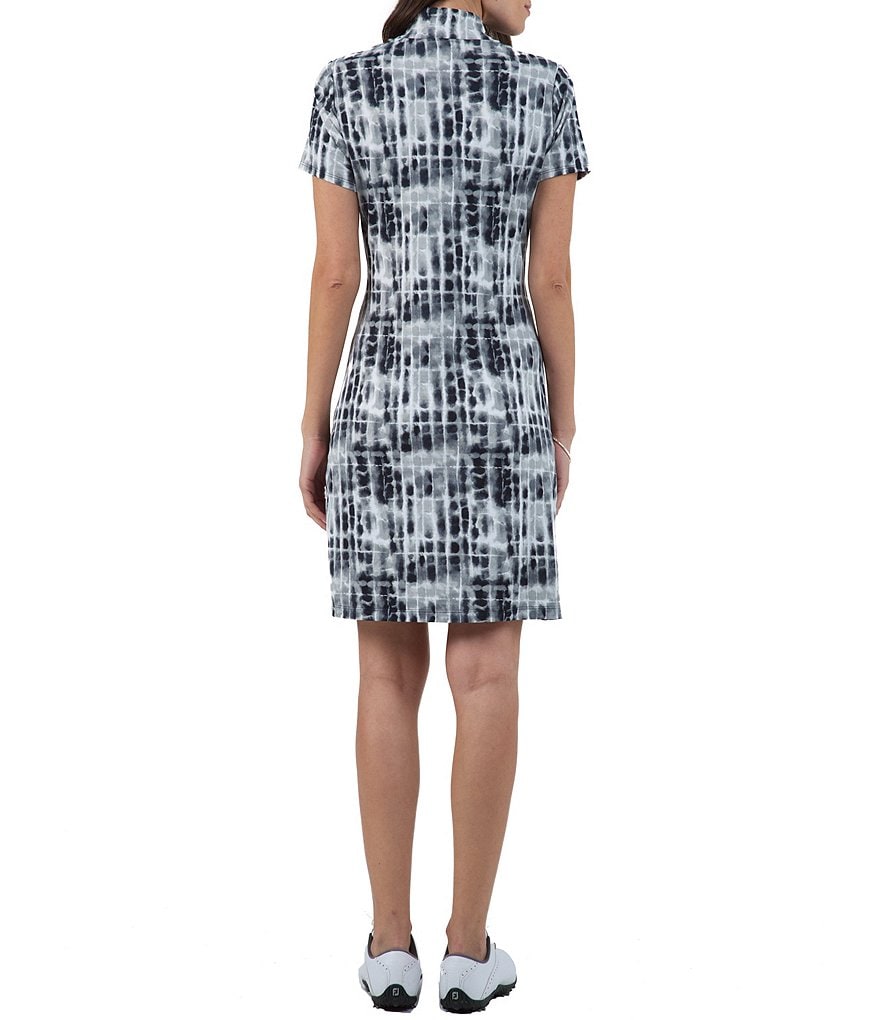 IBKUL Rue Print Short Sleeve Moisture-Wicking Mock Neck Shift Dress