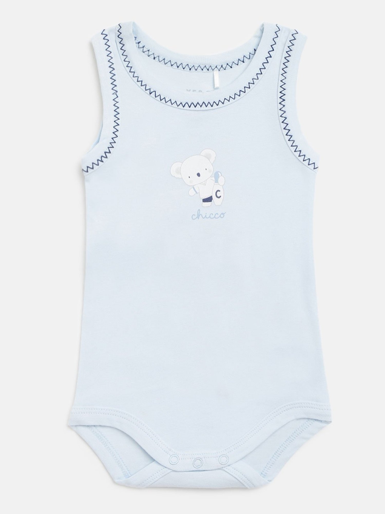 Chicco Kids White & Light Blue Printed Bodysuit (Pack Of 2)