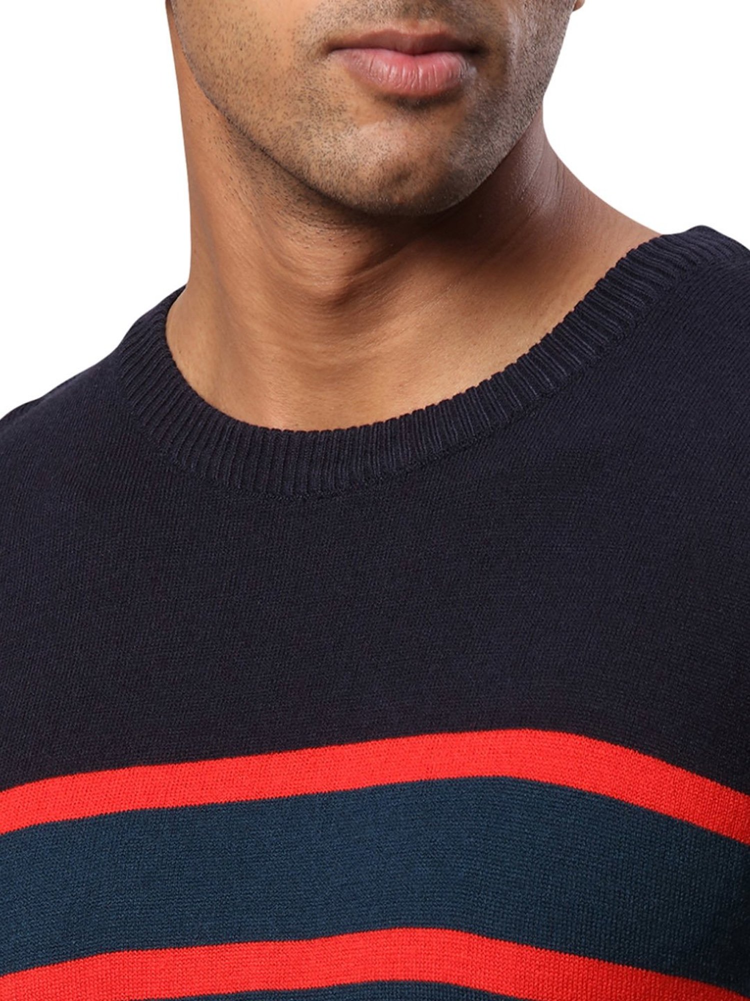 Raymond Blue Regular Fit Striped Sweater
