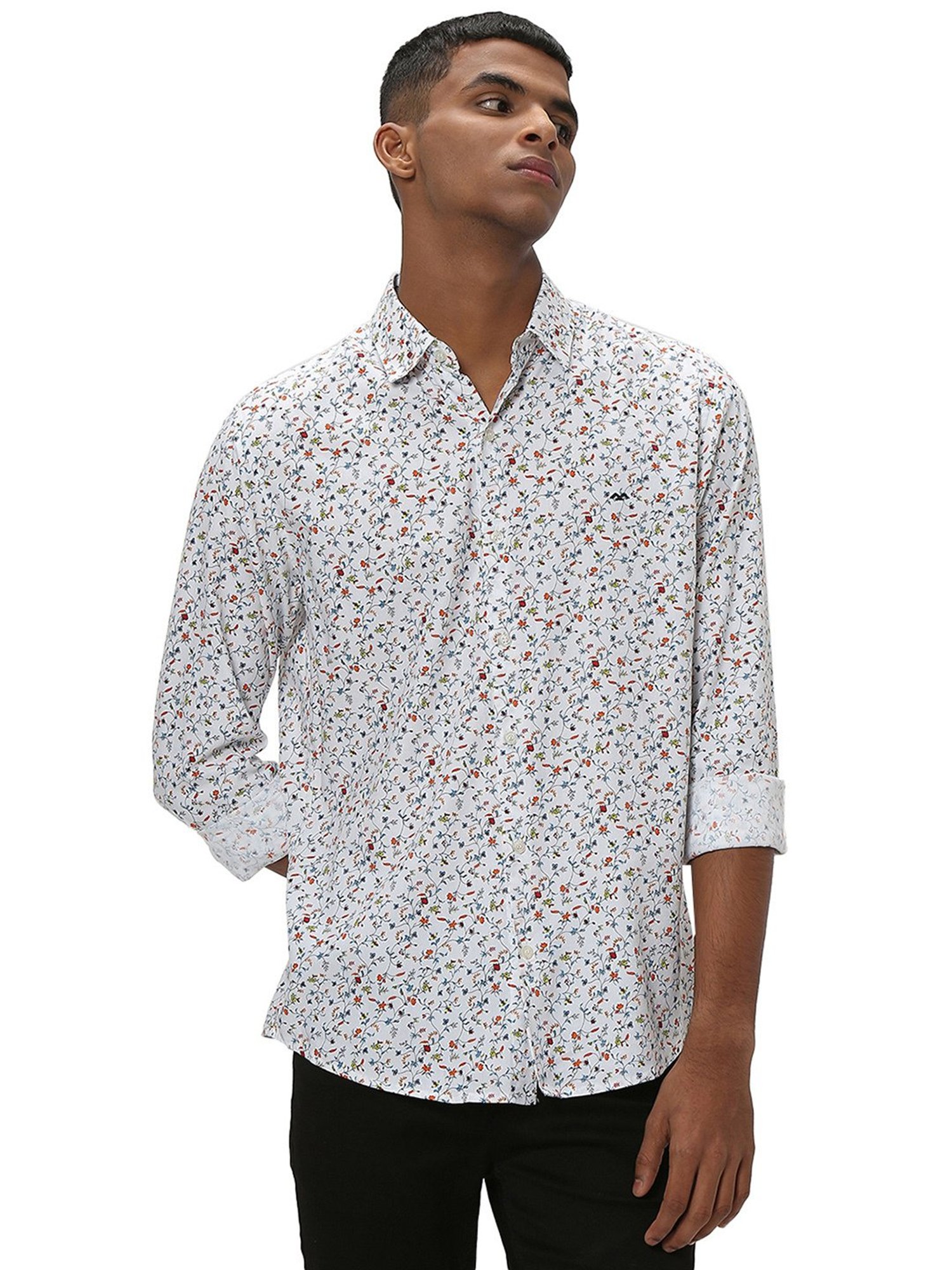 Mufti White Slim Fit Floral Print Shirt