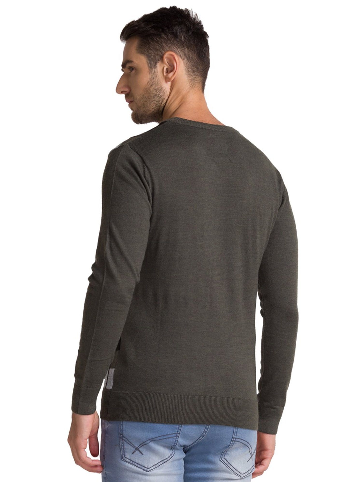 Parx Grey Regular Fit Striped Sweaters