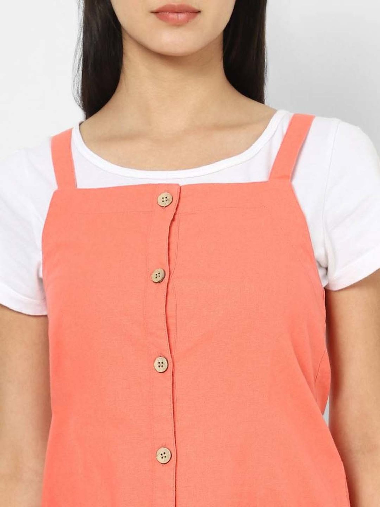 VASTRADO Coral Cotton Pinafore Dress