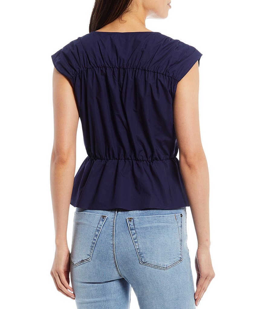 A Loves A Cinched Yoke and Waist Peplum Cap Sleeve Blouse