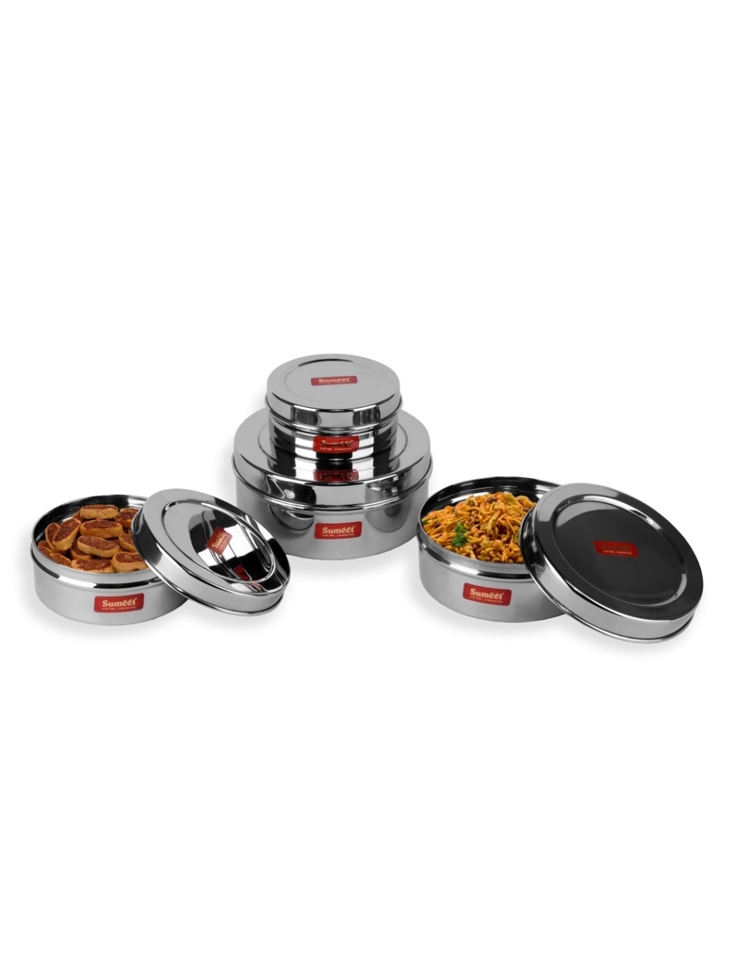 Sumeet S.S.Flat Canisters/Storage Containers Set of 4Pc(No.6 To No.9)(200ml,350ml,500ml,800ml)
