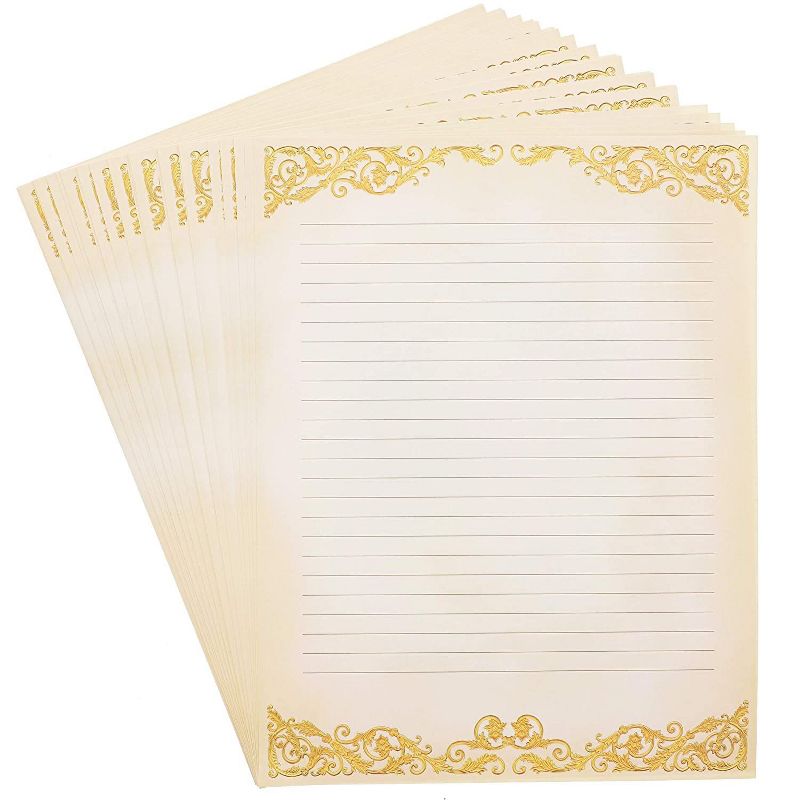 48-Pack Vintage Stationery Paper Classic Gold Border Old Fashion Aged, A4 Letter Size 8.5 x 11 inches
