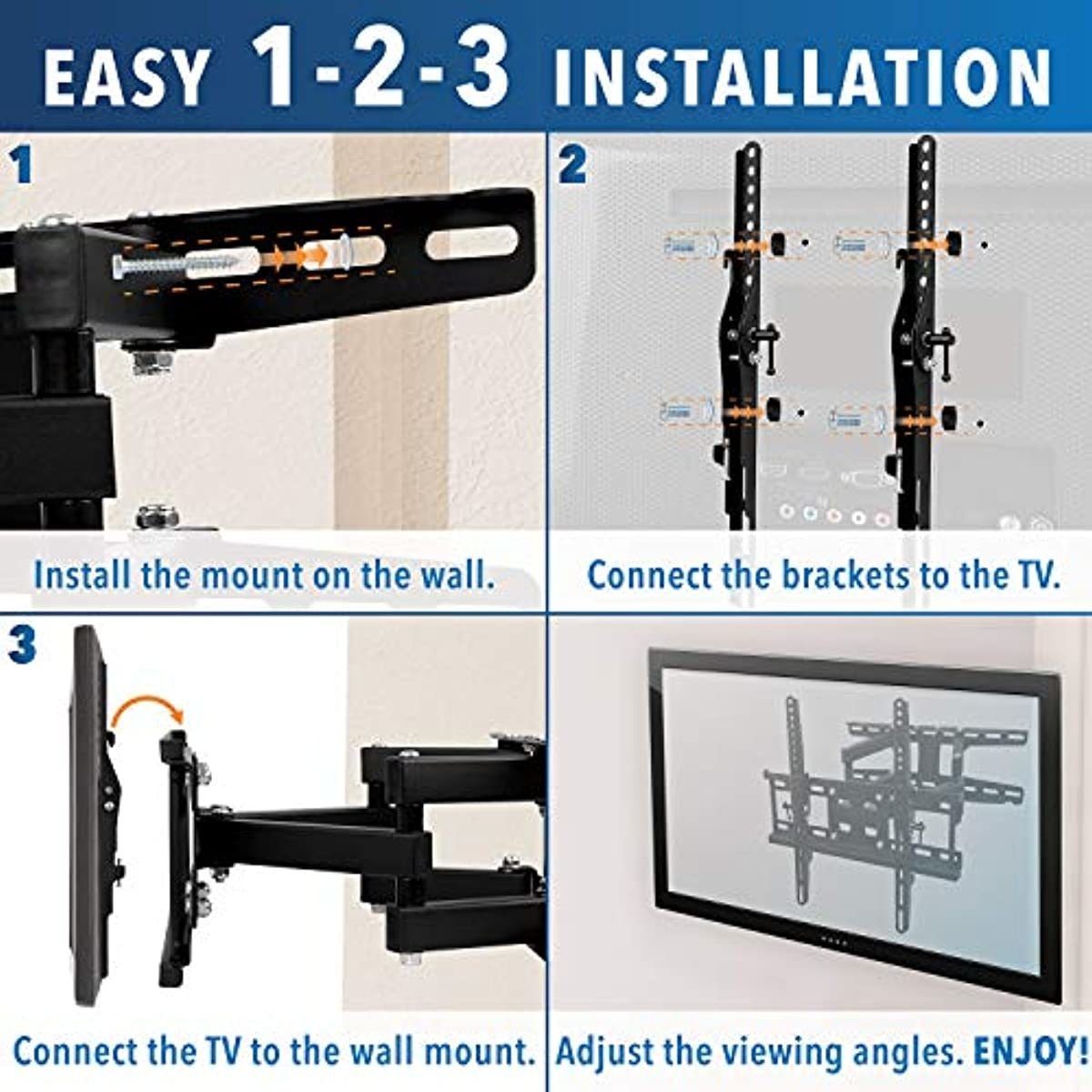 Mount-It! Articulating TV Wall Mount Corner Bracket, VESA 400 x 400 Compatible, Stable Dual Arm Full Motion, Swivel, Tilt Fits 32, 37, 40, 42, 47, 50 Inch TVs, 115 Lbs Capacity with HDMI Cable Black