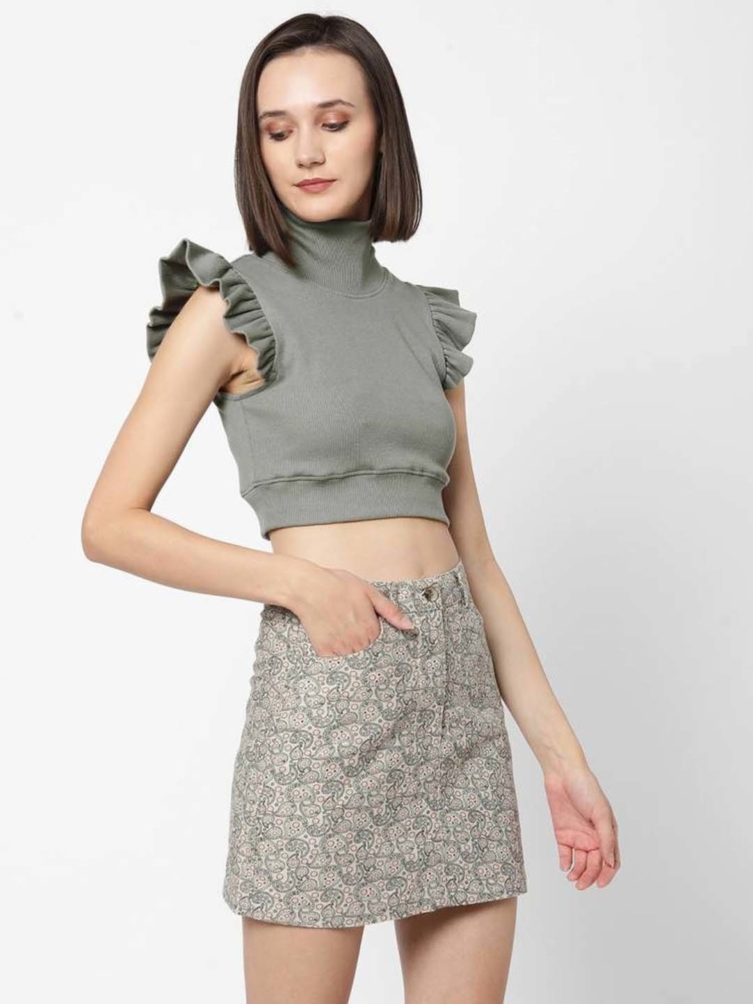 VASTRADO Grey Cotton Crop Top