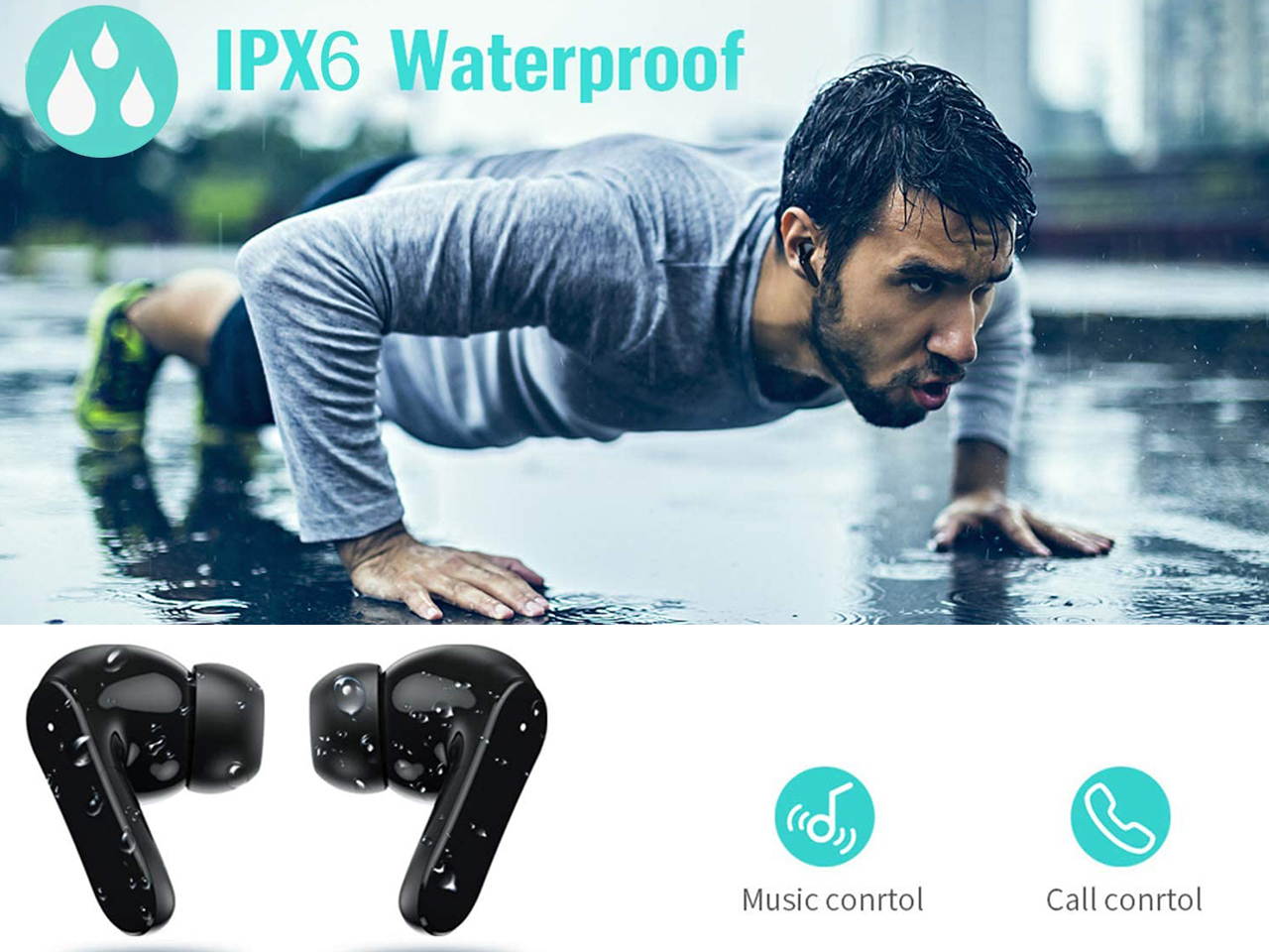 True Wireless Earbuds, S19 Bluetooth Earphones Upgraded with Built-in Microphone, 40H Play time, IPX6 Waterproof, Smart Touch Control for Gym Sport Wireless Headphone Stereo Sounds for mobilephone