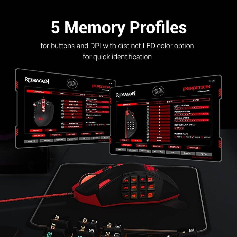 M901 Gaming Mouse Wired MMO RGB LED Backlit Computer Mice 24000 DPI Perdition with Weight Tuning Set 18 Programmable Buttons for Windows PC Gaming Black