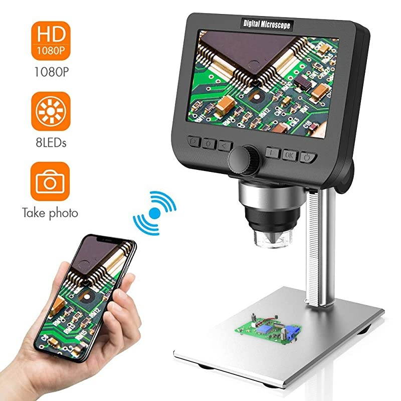 LCD Digital Microscope  43 Inch 1080P 2 Megapixels 1000X Magnification Zoom Wireless USB Stereo Microscope Camera Compatible with iPhone Android iPad MAC Windows with 32GB TF Card