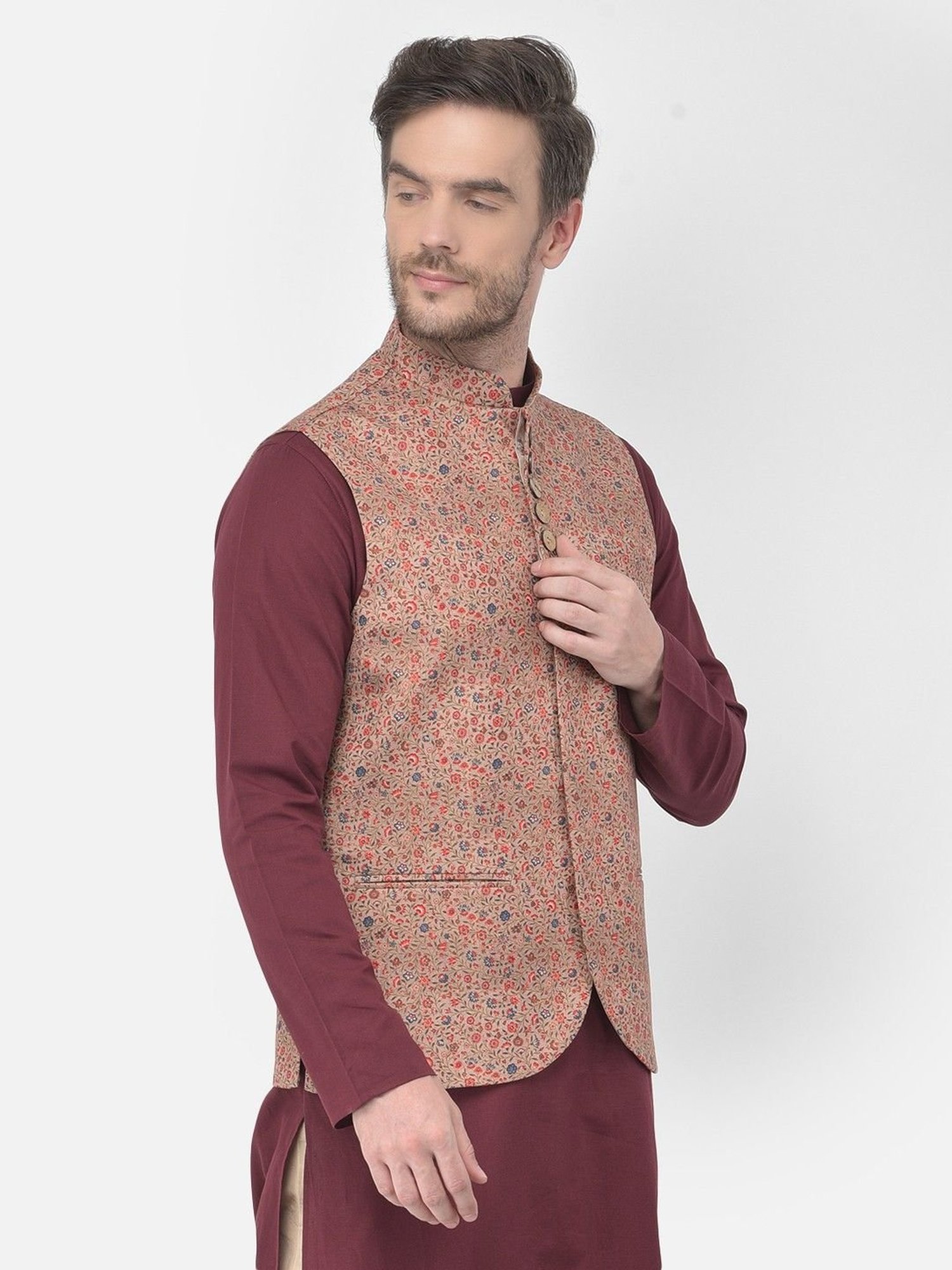 Fabindia Multicolor Regular Fit Printed Cotton Nehru Jacket