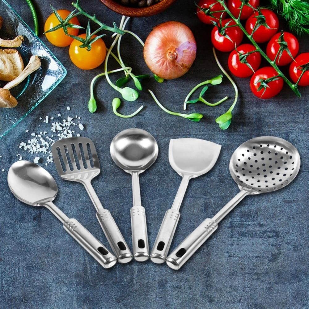 5Pcs Multi-functional Kitchen Utensil Set Stainless Steel Spoons Shovel Spatula Cooking Tools to Make Good Dinner