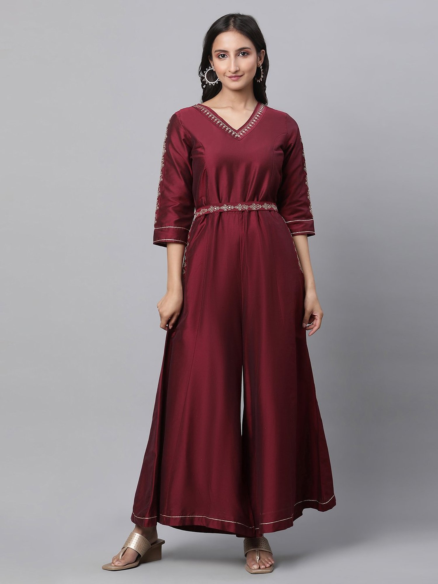 Aurelia Maroon Embroidered Jumpsuit