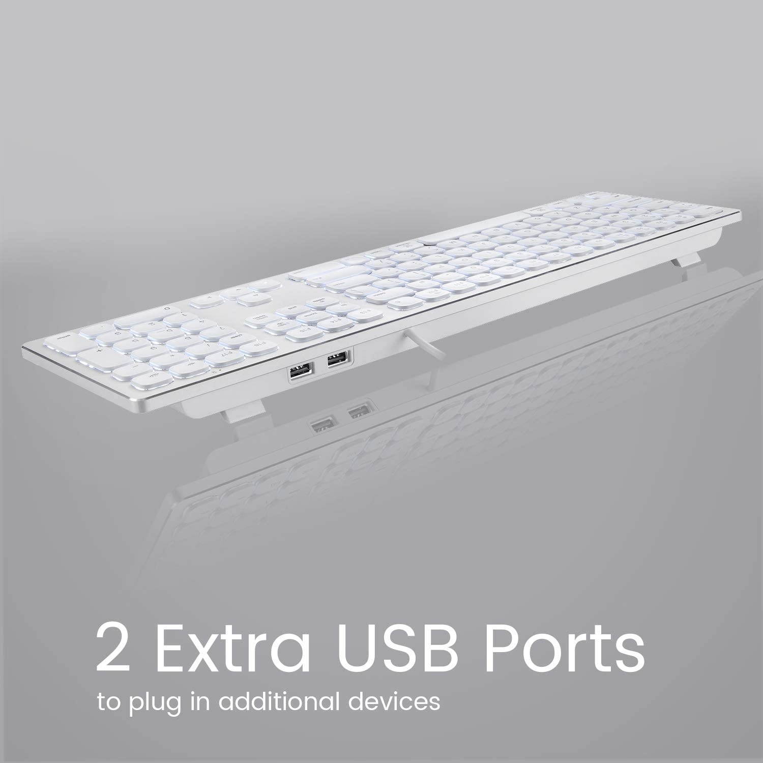 Perixx PERIBOARD-325 Wired Backlit Aluminum USB Keyboard, Compatible with Mac OS X, X Type Scissor Keys Slim Design with 2 Built-in USB Hubs, US English Layout