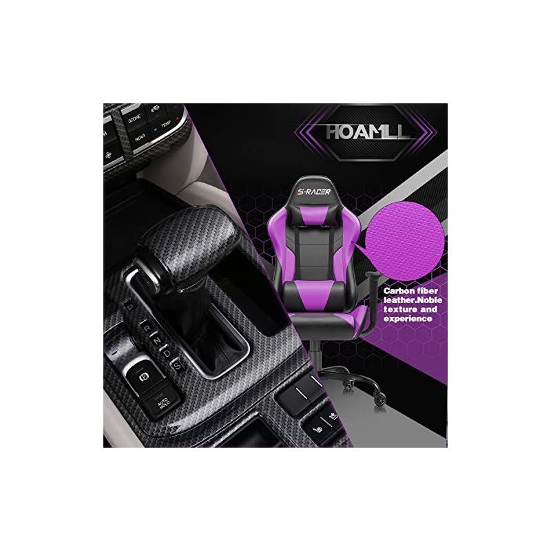 Gaming Office Chair Computer Chair High Back Racing Desk Chair PU Leather Adjustable Seat Height Swivel Chair Ergonomic Executive Chair with Headrest for Adults (Purple)