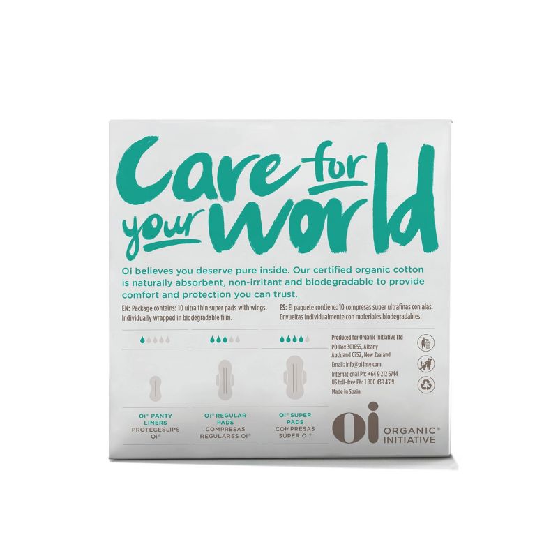 Organic Initiative Oi Organic Cotton Ultra Thin Pads with Wings (Reg & Super) - 2pk