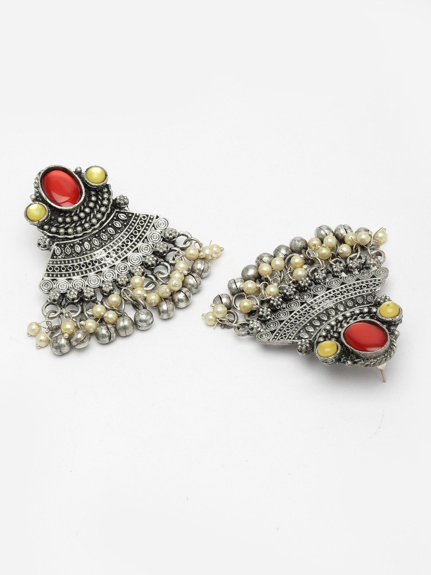 Moedbuille Mirrors and Pearls Afghan Antique Design Oxidised Silver Plated Earrings