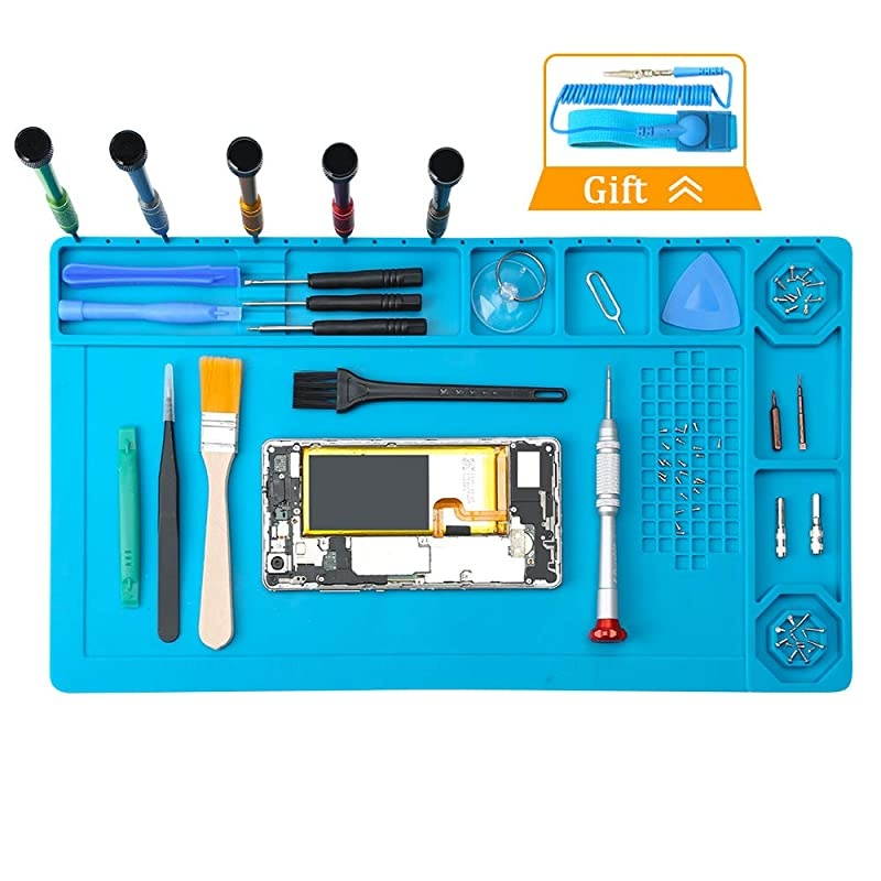 Heat Insulation Repair Mat  Magnetic Silicone Soldering Pad BGA Perfect for Soldering Iron Station Repair Watch Phone Computer Boune with AntiStatic Wrist Strap Size1583 Inches