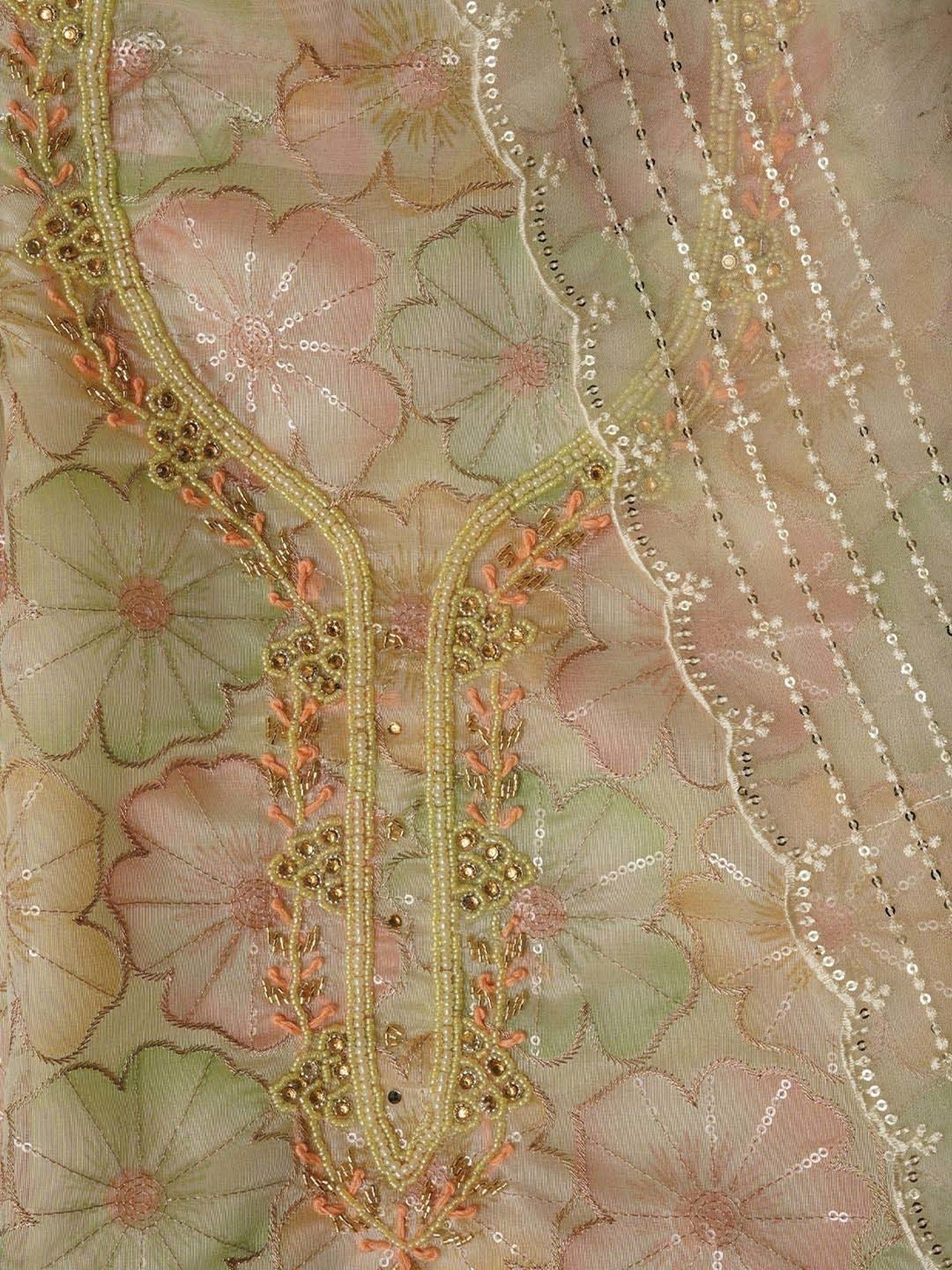 Jaipur Kurti Green & Pink Embroidered Unstitched Dress Material