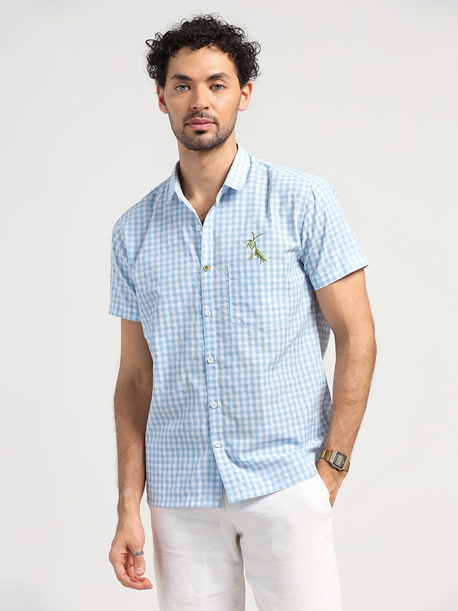 Lela Blue Regular Fit Embroidered Shirt