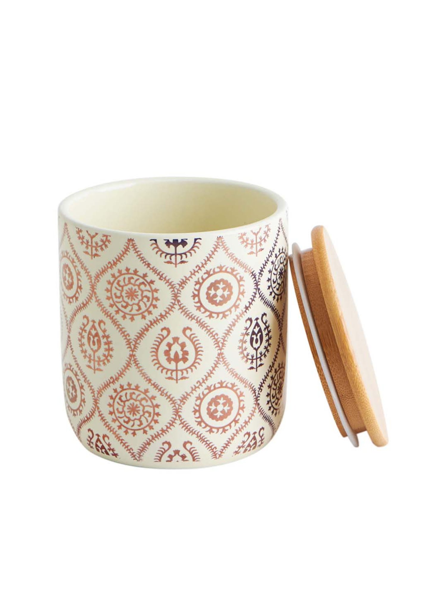 Chumbak Suzani Beige Ceramic Storage Jar - Set of 1