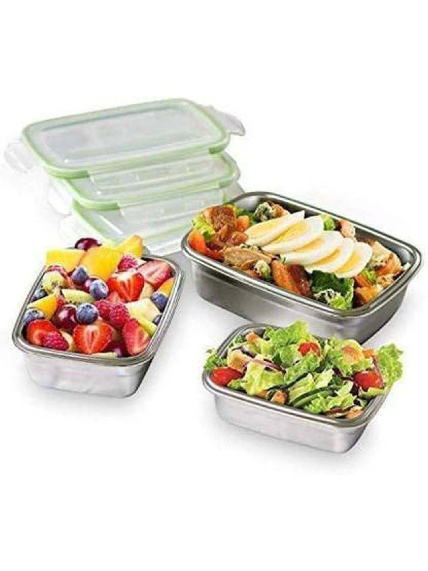 Femora High Steel Rectangular Lunch Box with Air Tight Lid (550 ml & 850 ml) - Set of 2