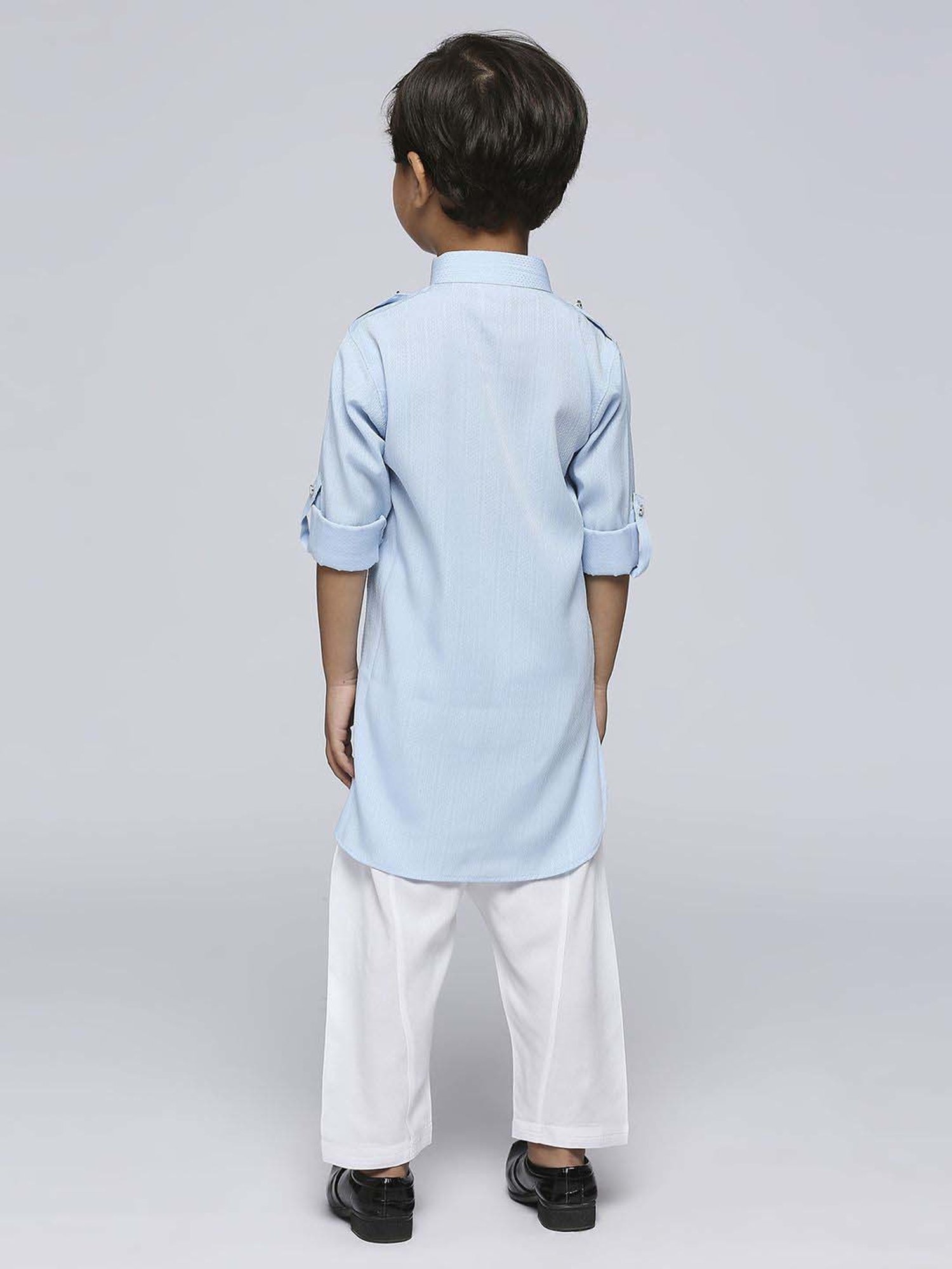 Kids Island Boys Blue Cotton Solid Full Sleeves Kurta Set