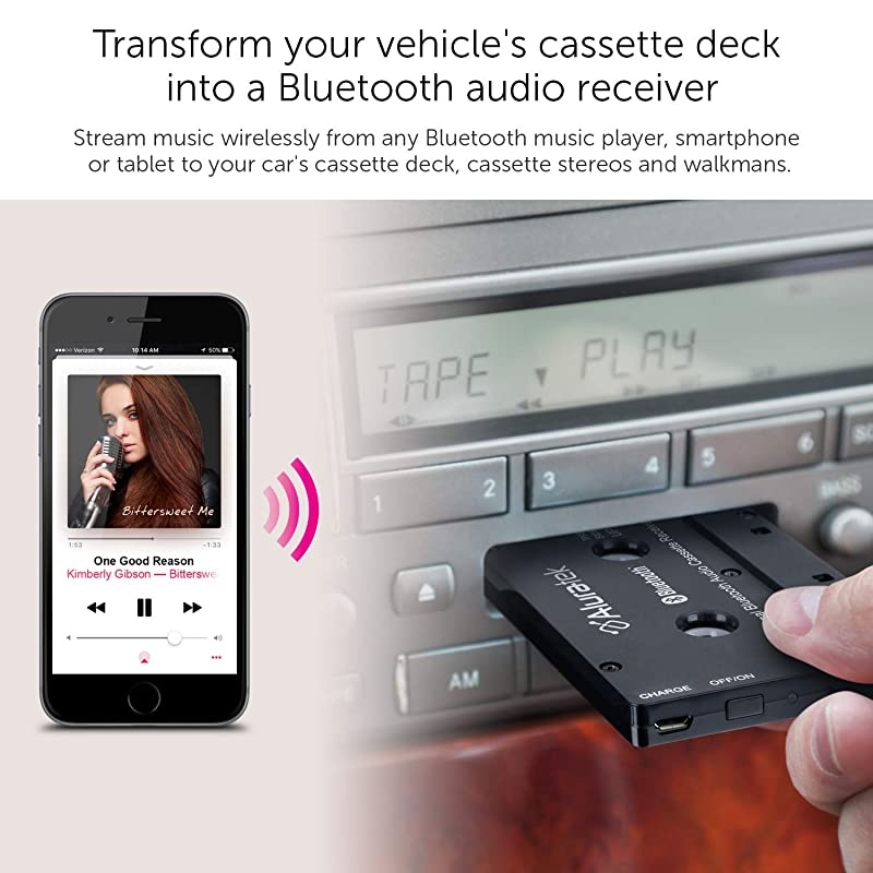 Universal Bluetooth Audio Cassette Receiver with Builtin Battery for Car Boombox Stereo RV ABCT01F