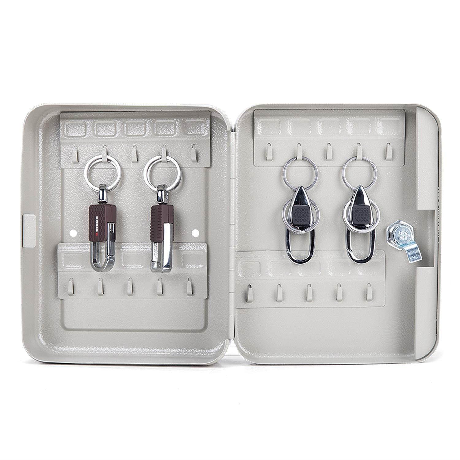 CO-Z Carbon Steel Key Cabinet Storage Box Organizer for Keys with Mechanical Lock 2 keys (white for 20 keys)
