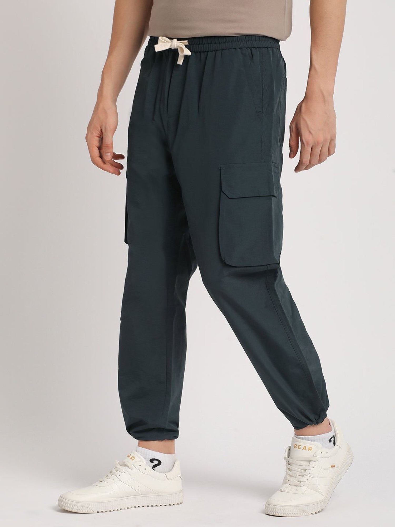 Slowave Beige Regular Fit Flat Front Trousers