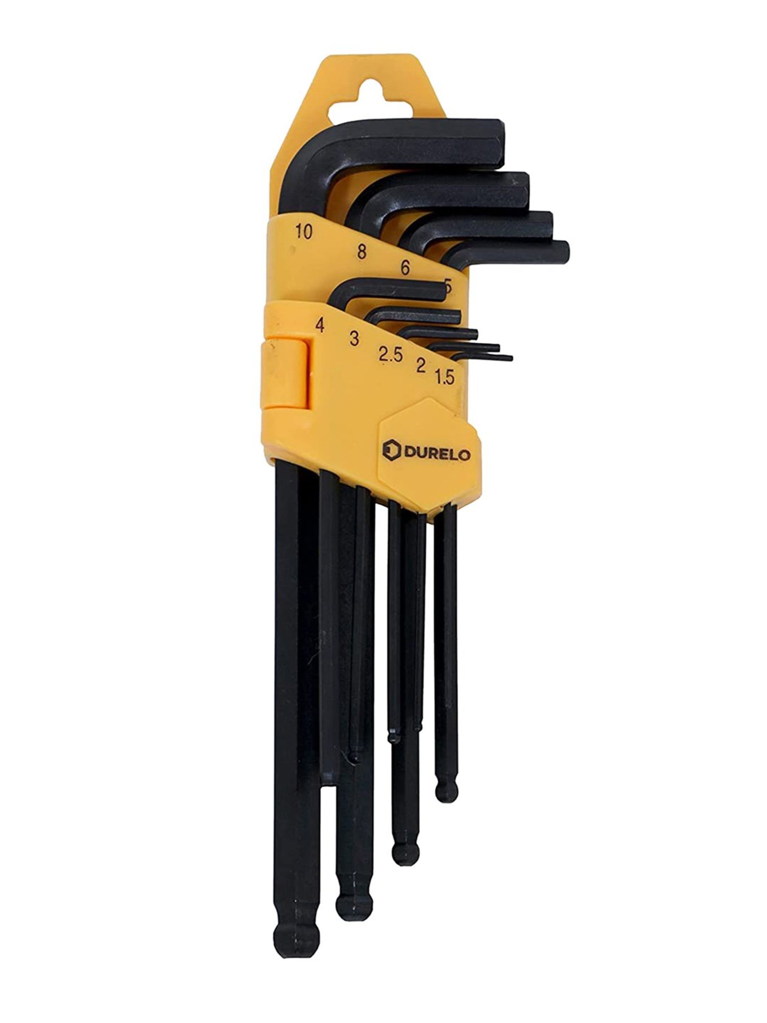 DURELO LAK-9M Long Ball Point Allen Key Set (1.5,2,2.5,3,4,5,6,8,10MM) (Black/Yellow)