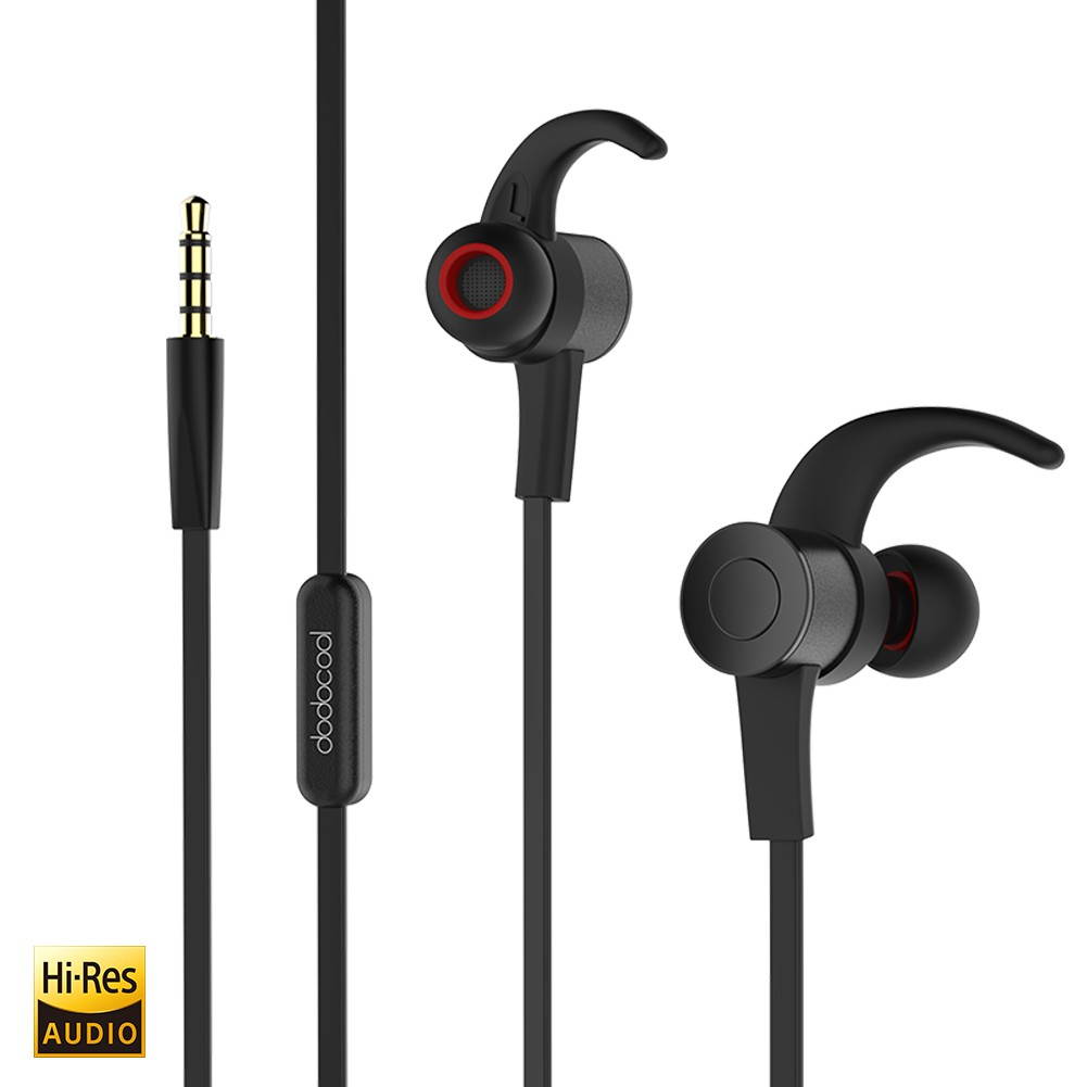 dodocool Hi-Res Audio Certified 24-bit High Resolution In-ear Sport Stereo Earphone with Remote & Mic 3.5mm Gold-plated Audio Plug Sound Isolation Earplugs Black