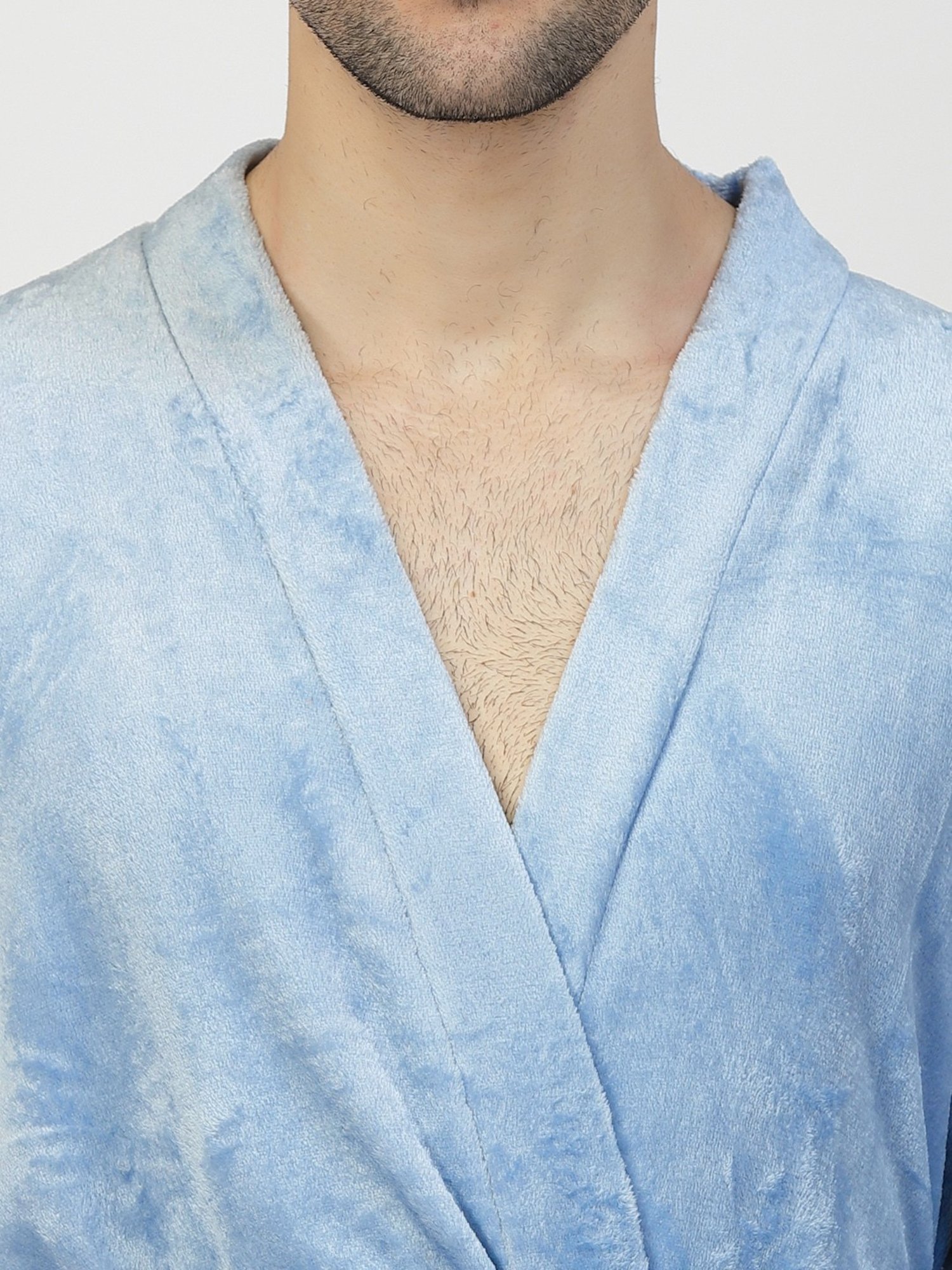 Klotthe Embellished Blue 210 GSM Cotton Bath Robe with Belt