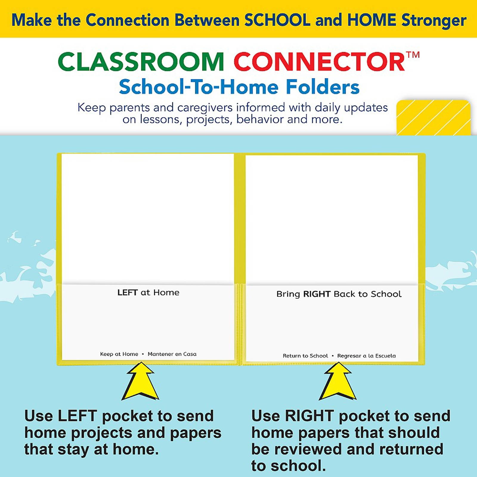C-Line Classroom Connector Folders 9"x11-3/4" 25/BX Yellow 32006