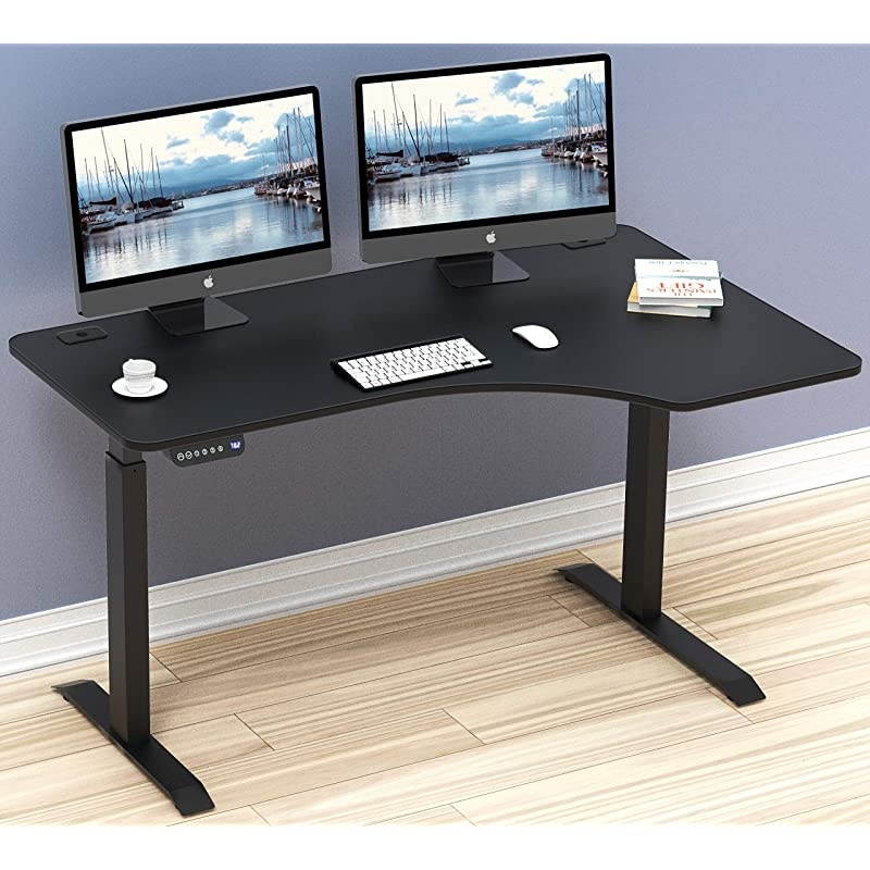 55-Inch Large Electric Height Adjustable Computer L-Shaped Desk, Black