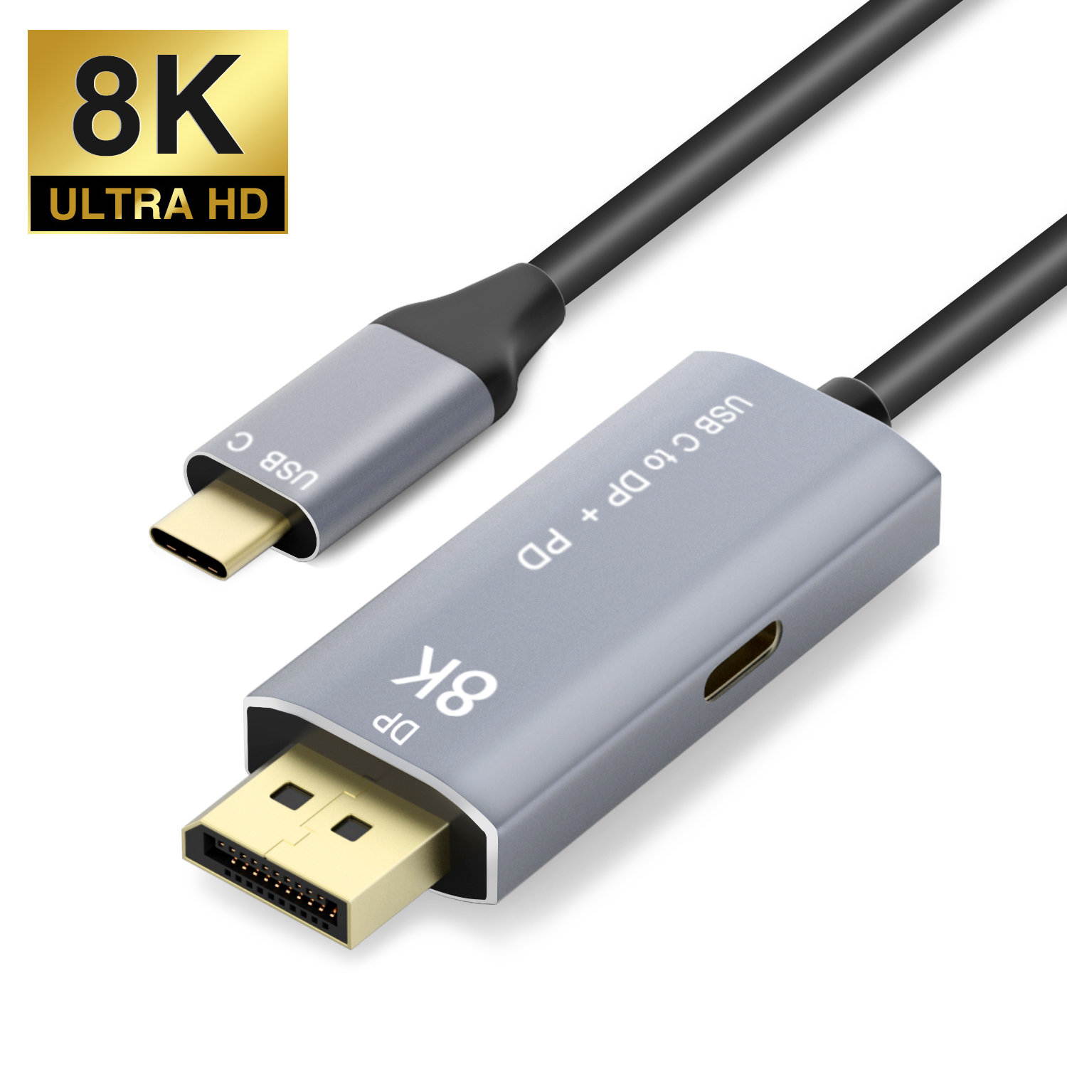 CableDeconn USB C to DisplayPort 1.4 8K Cable with USB-C PD 8K@60Hz 4K@144Hz Converter Thunderbolt 3 to DisplayPort Adapter Compatible with New MacBook Pro 2019 2020 DELL XPS 2m 6.6ft