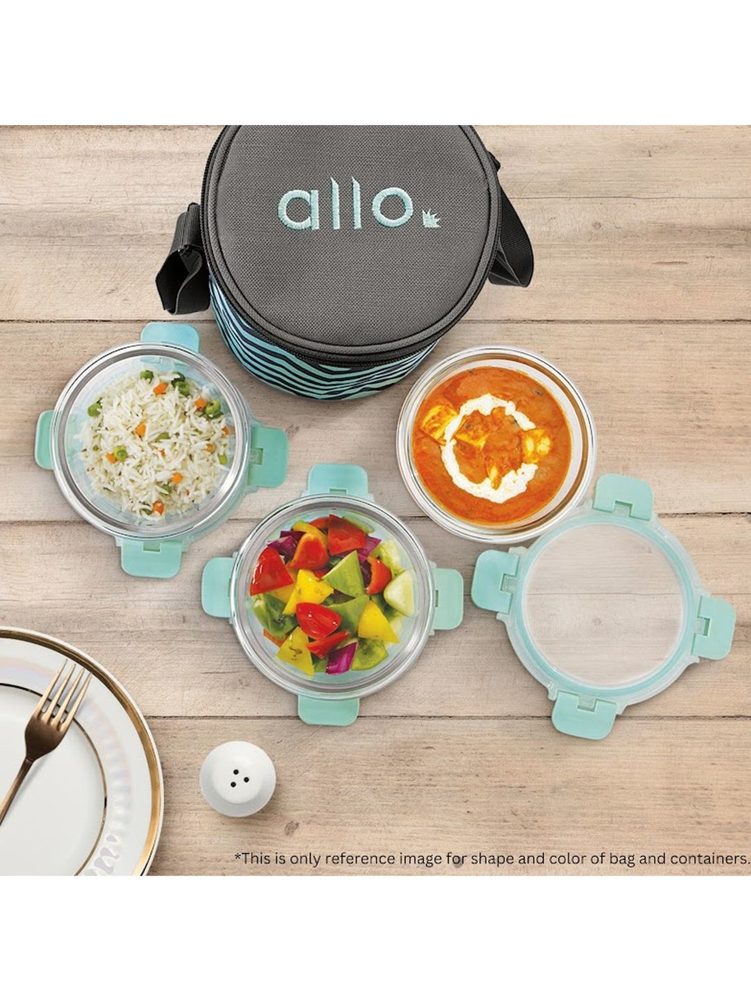 Borosilicate Glass Lunch Box Microwave Oven Safe with Detachable Lock and Chevron Mint Tiffin Bag