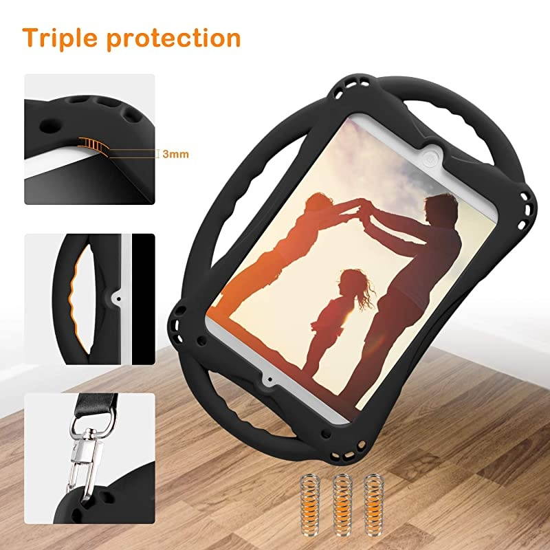 Kids Case for iPad Mini 5 4 3 2 1Silicone Childproof for All Kinds of iPad Mini Builtin Handle Stand Comes with a 24 Feet Adjustable Strap Black
